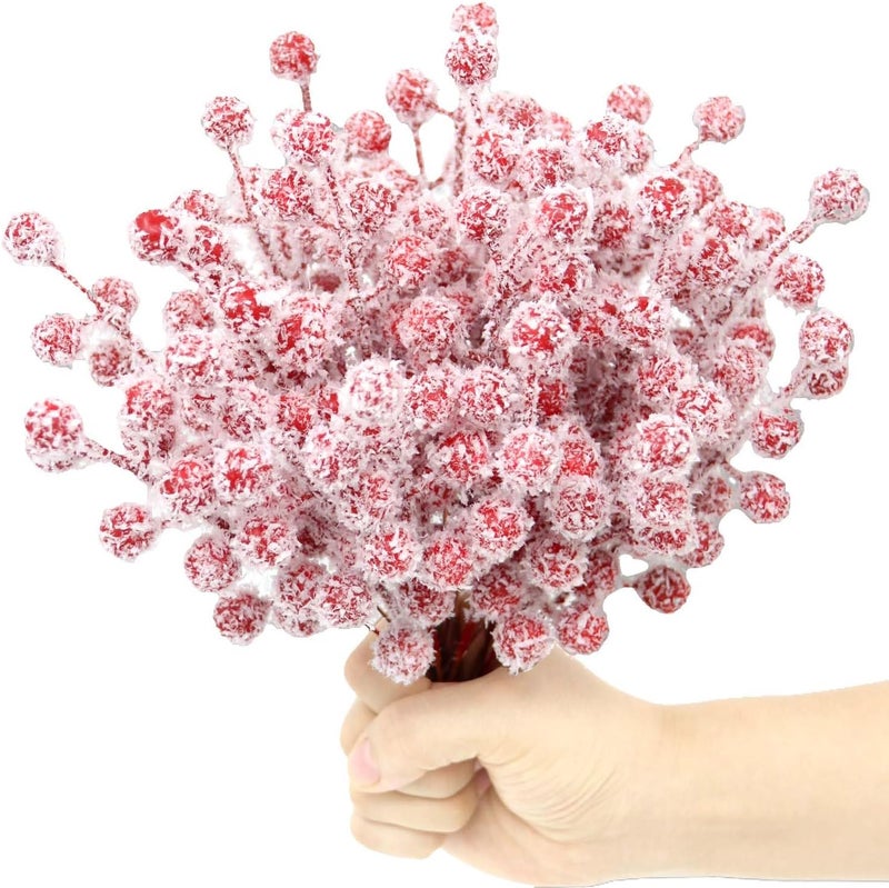 UWIOFF 24 Pcs Artificial Holly Berry Stems Christmas Frosted Berry Picks Sprigs Snowy Red Berries Frosted Cranberry Picks for Christmas Tree Fillers Decoration DIY Crafts Home Party Winter Decor, 8.5inch - Image 1